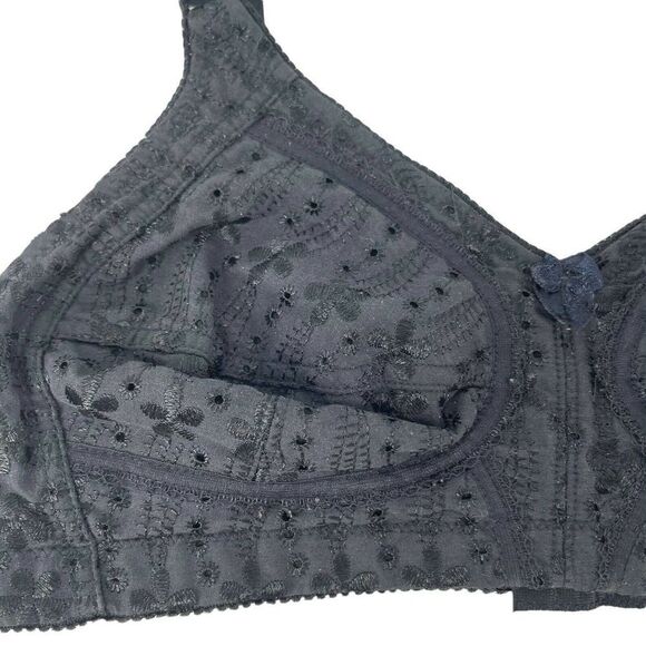 Isadora Paccini Bra Womens Size 34B Black Cotton Blend Floral Eyelete Wireless - Picture 3 of 9
